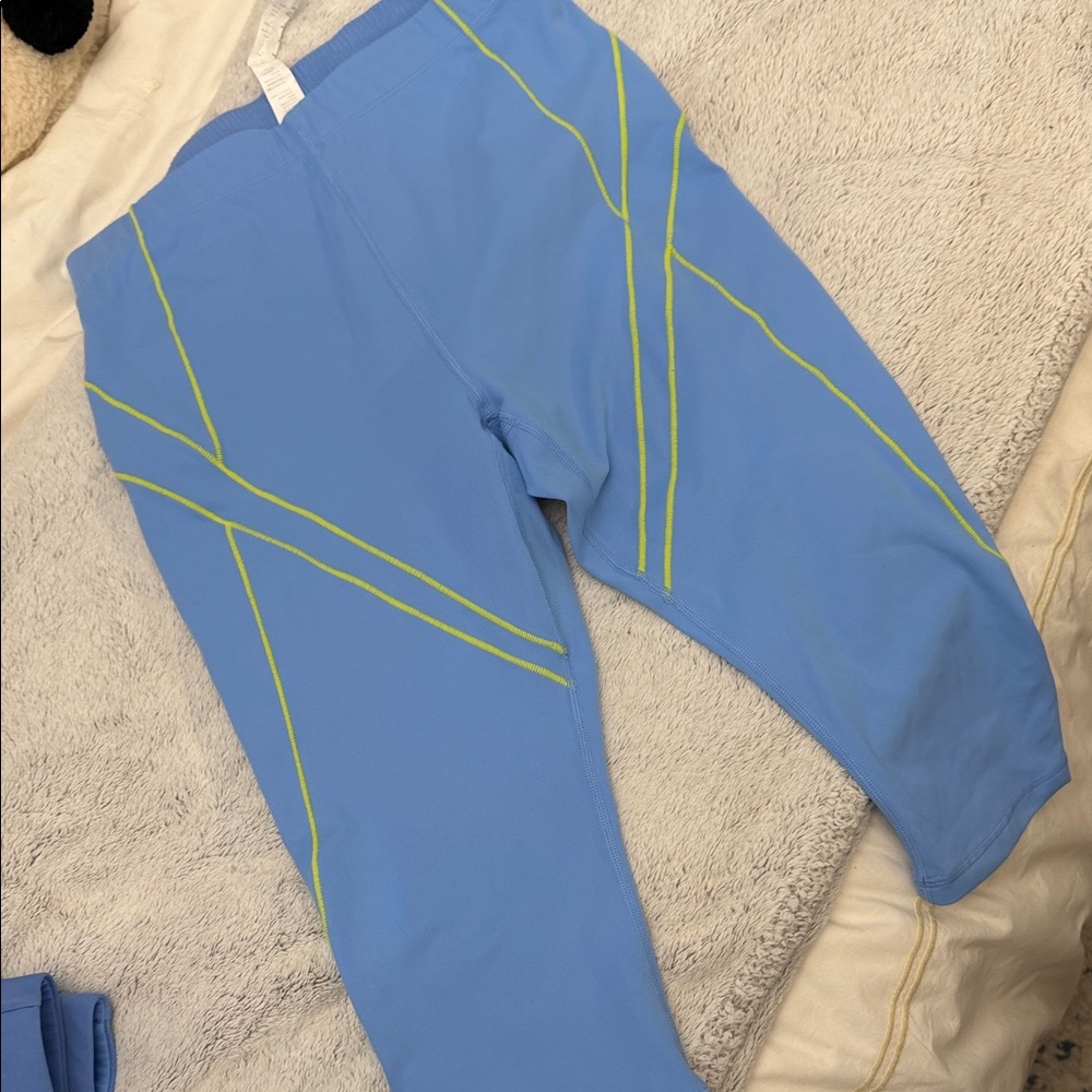Fabletics Kids Blue Leggings with Lime Accents